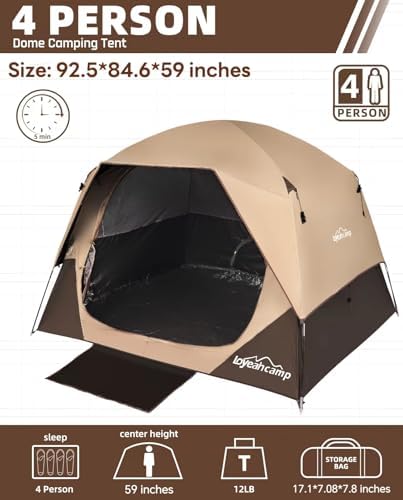 4 Person Blackout Camping Tent, Easy Setup Waterproof Family Dome Tent for Camping with Rainfly, Portable Double Layer Large Family Tent for Outdoor Camping&Hiking - Image 2