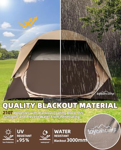 4 Person Blackout Camping Tent, Easy Setup Waterproof Family Dome Tent for Camping with Rainfly, Portable Double Layer Large Family Tent for Outdoor Camping&Hiking - Image 3
