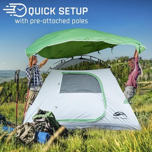 Happy Travel Camping Tent, 4/6 Person Dome Tents for Camping with Rainfly, Waterproof Clip Easy Setup Portable Family Tent with Mesh Windows, 20% More Headroom Backpacking Tents for Camping & Hiking - Image 3