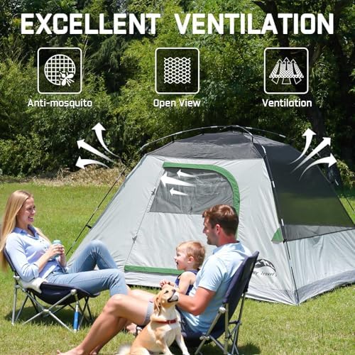 Happy Travel Camping Tent, 4/6 Person Dome Tents for Camping with Rainfly, Waterproof Clip Easy Setup Portable Family Tent with Mesh Windows, 20% More Headroom Backpacking Tents for Camping & Hiking - Image 6